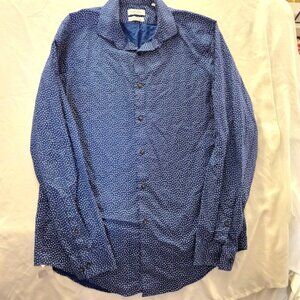 ​Calvin Klein Steel Slim Fit Non-Iron Dress Shirt Blue Geometric | Men's Medium
